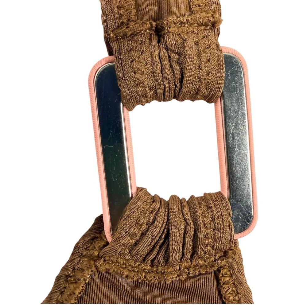 Aerie Real Good One Piece Cheekiest Swimsuit Brown Textured Peach Ring Size M - Picture 6 of 7